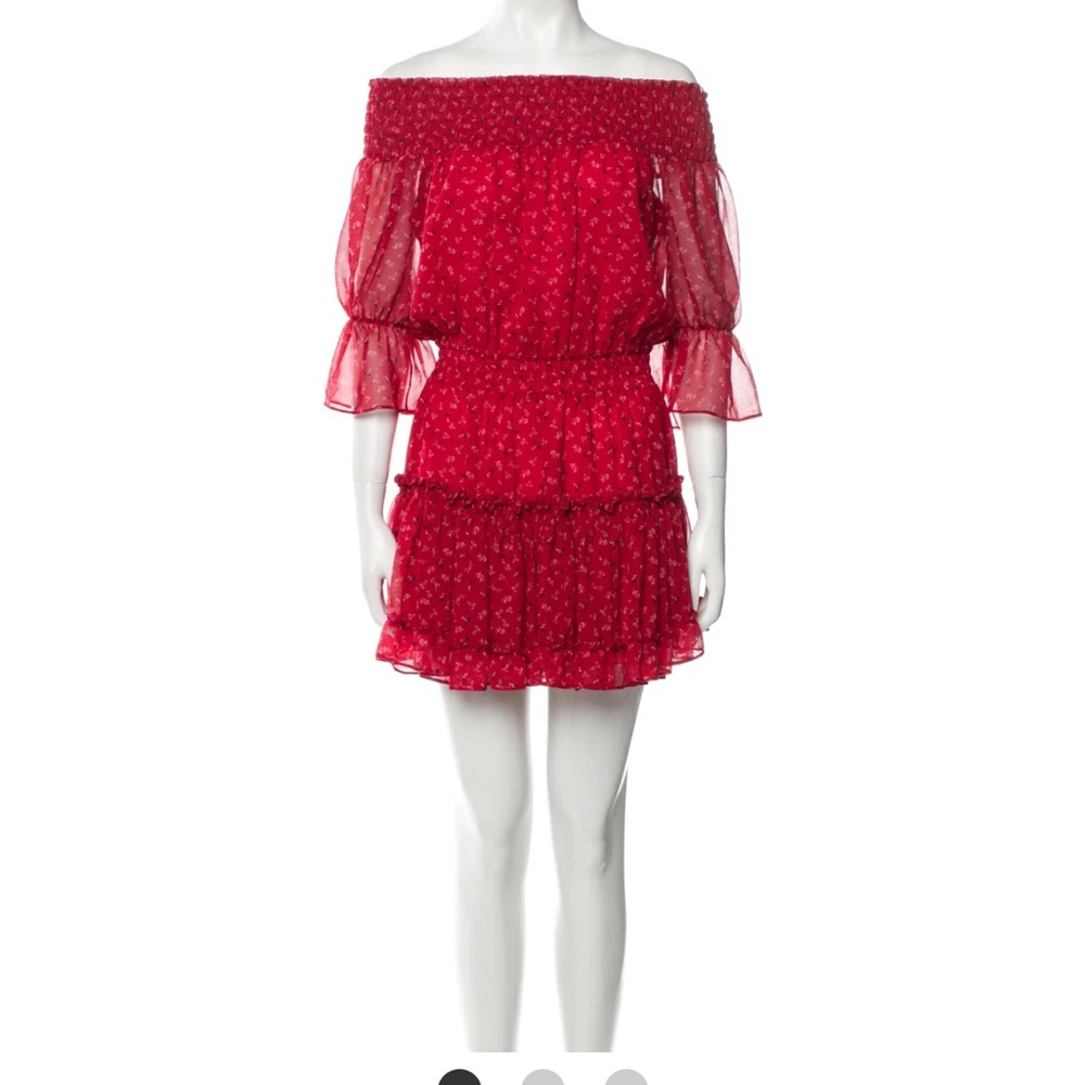 MISA Los Angeles floral red off the shoulder viscose mini dress